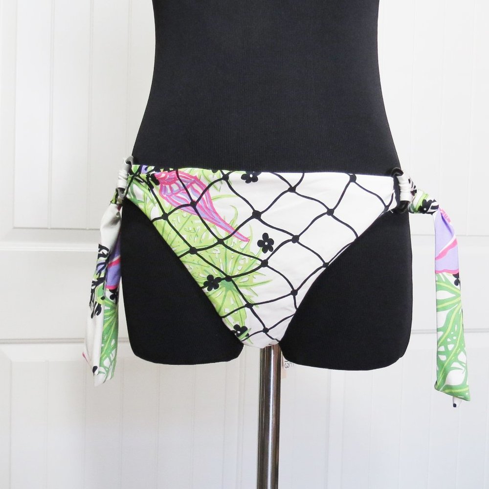 Nanette Lepore Swim Bottom Ivory Green Pink Reef